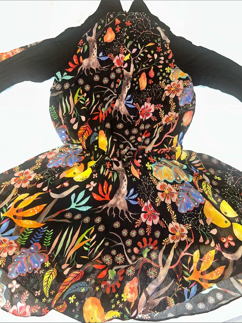 Black Floral & Woodland Print Fit-and-Flare Dress - Picture 2 of 2